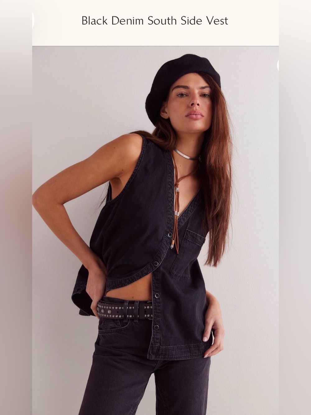 Free People Black Denim South Side Vest- NWT